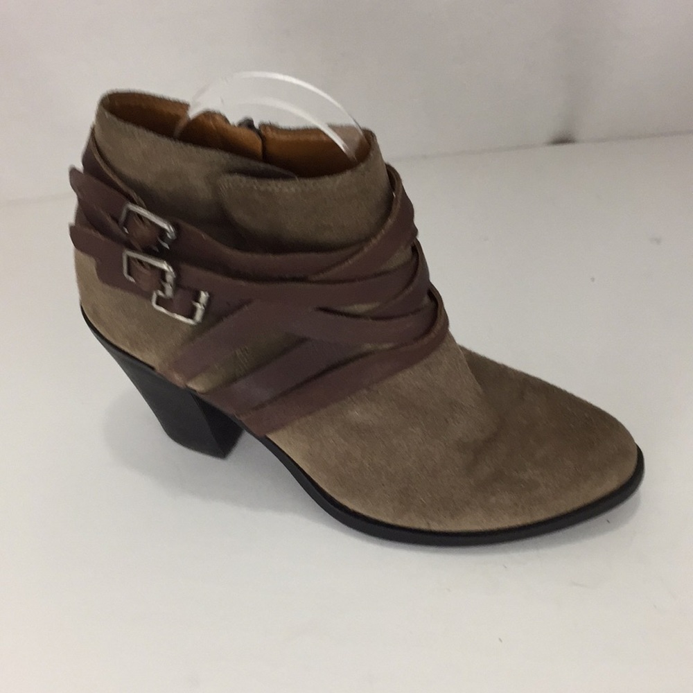 Lucky Brand LK Elwood Strappy Stacked Heel Ankle Boots Booties 8.5